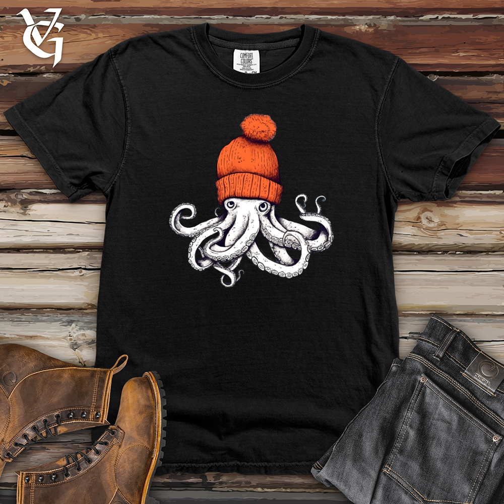 Viking Goods Octopus Orange Beanie Heavy Cotton Comfort Colors Tee Black / L