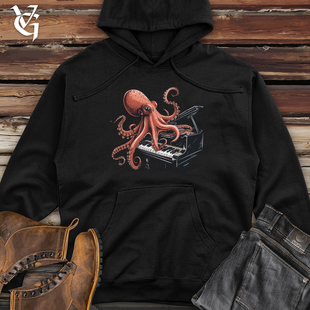 Viking Goods Octopus Piano Melody Midweight Hooded Sweatshirt Black / L