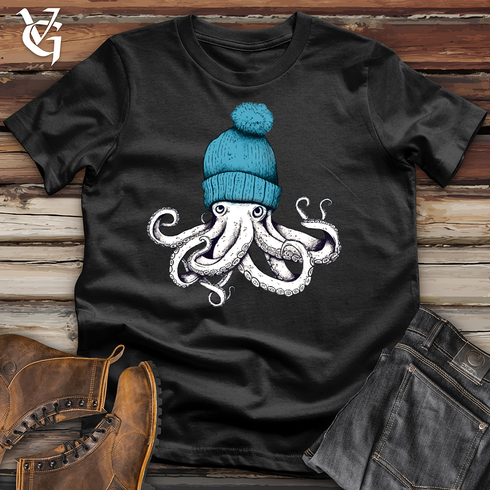 Viking Goods Octopus Wearing Beanie Cotton Tee Black / L