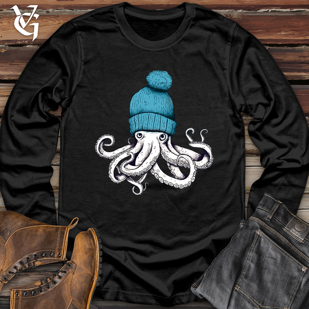 Viking Goods Octopus Wearing Beanie Softstyle Long Sleeve Black / L