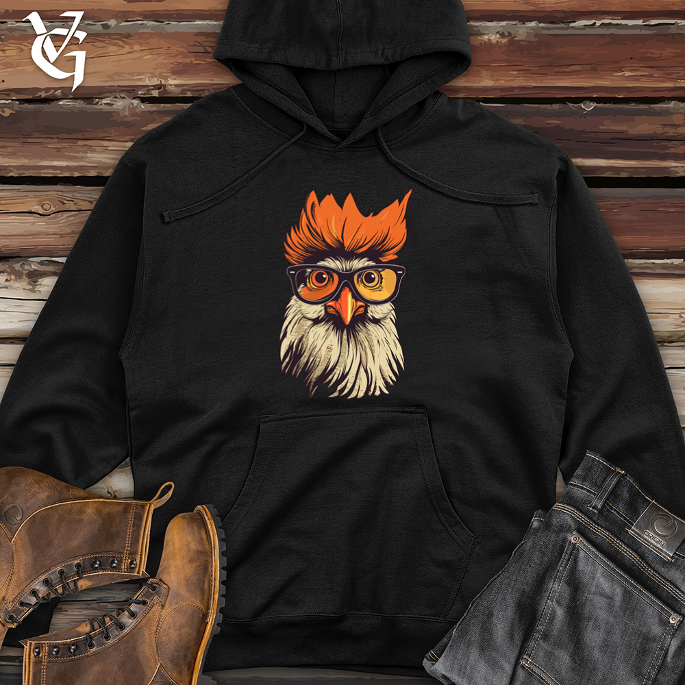 Viking Goods Orange Hair Hipster Chicken Midweight Hooded Sweatshirt Black / L