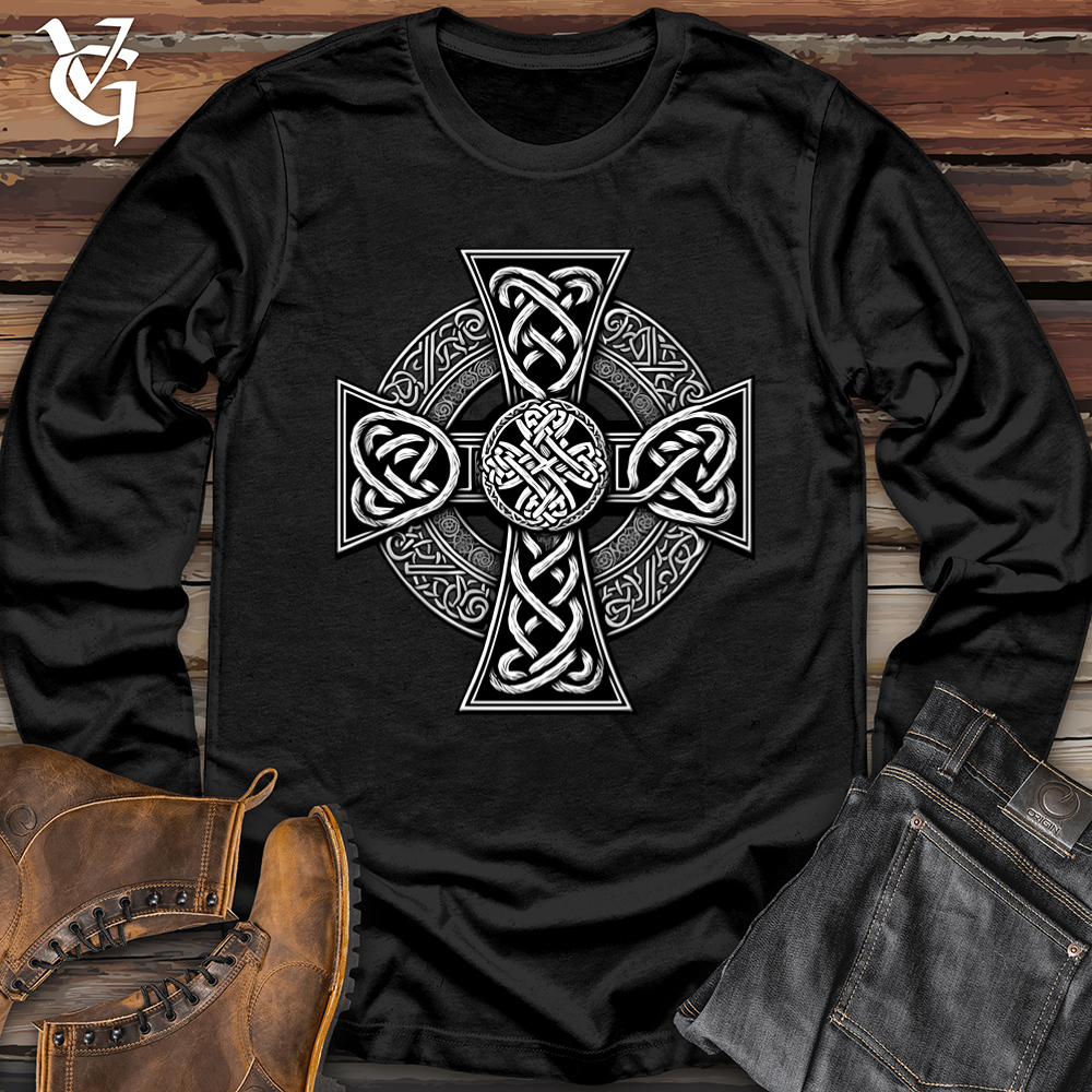 Viking Goods Ornate Celtic Cross Softstyle Long Sleeve Black / L