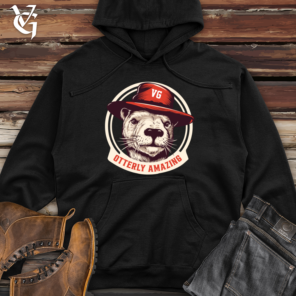 Viking Goods Otter Fedora Flair Midweight Hooded Sweatshirt Black / L