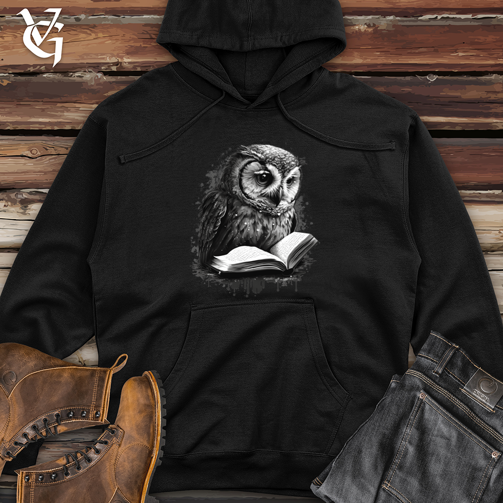Viking Goods Owl Reading Book Midweight Hooded Sweatshirt Black / L