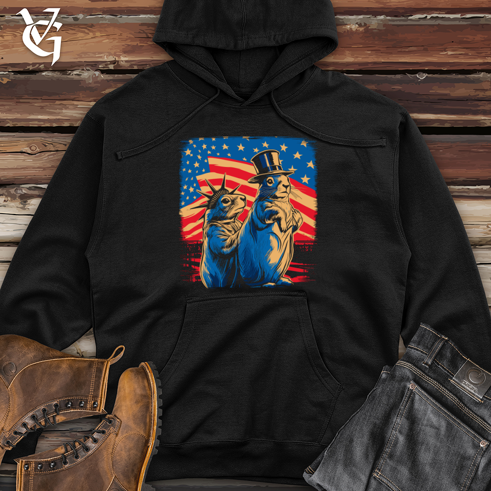 Viking Goods Patriotic Squirrels Display Midweight Hooded Sweatshirt Black / L