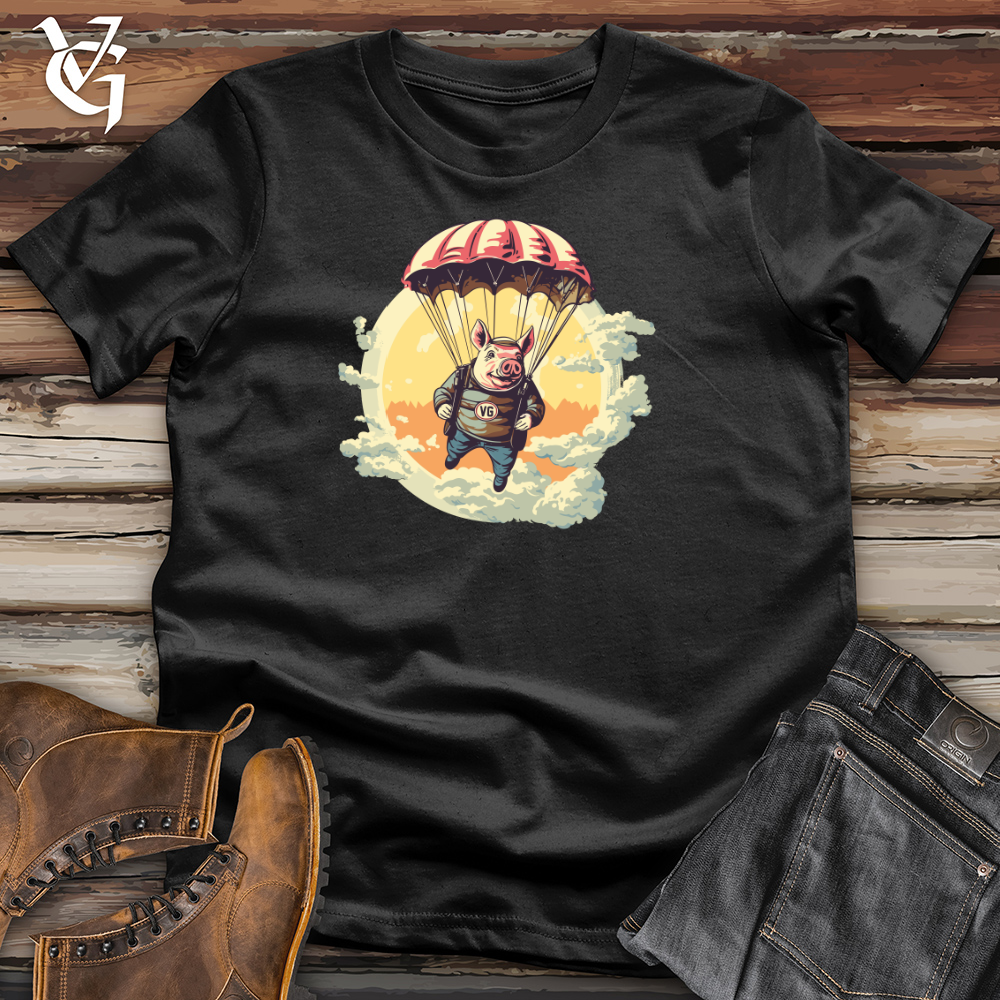 Viking Goods Pig Parachute Skydiving Excursion Cotton Tee Black / L