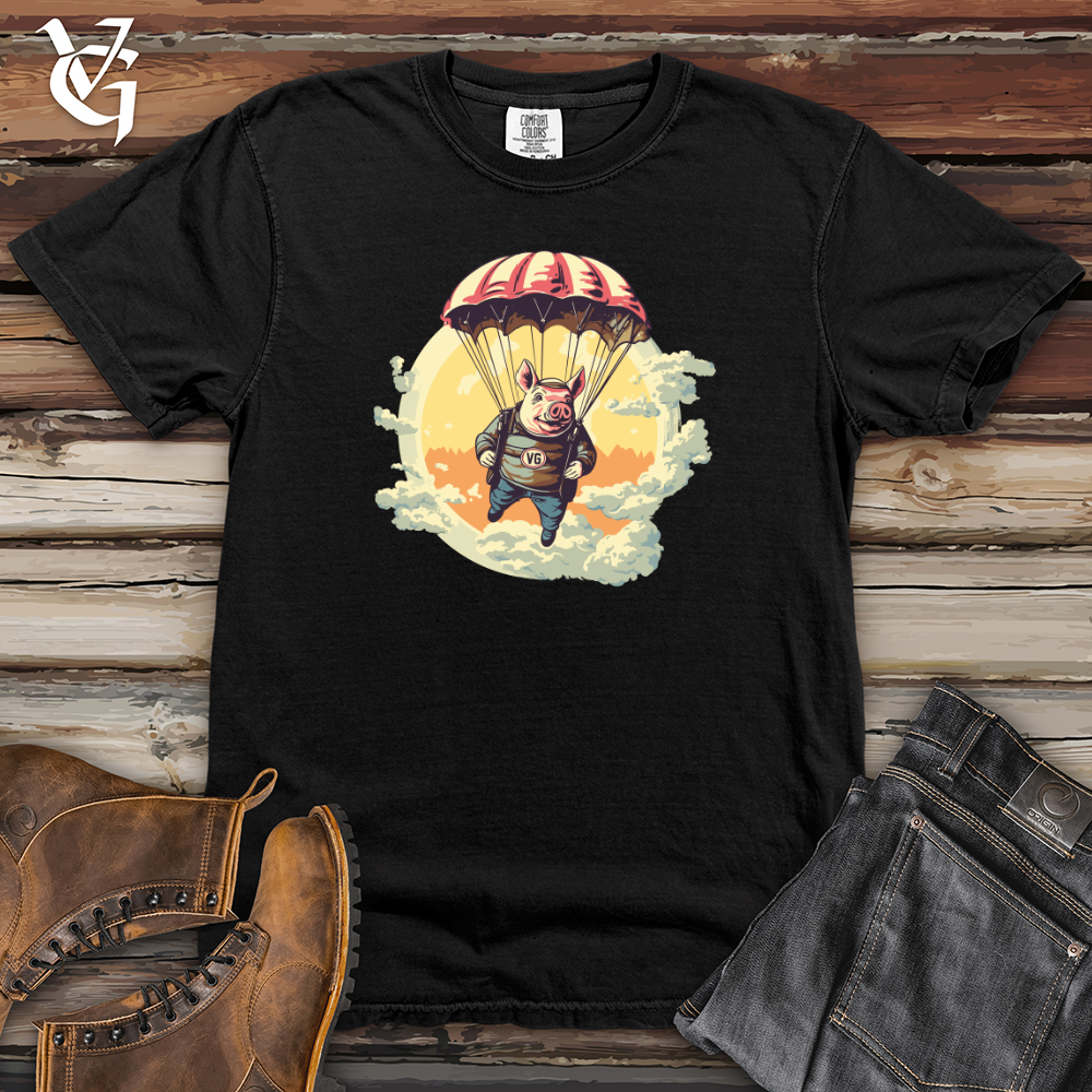 Viking Goods Pig Parachute Skydiving Excursion Heavy Cotton Comfort Colors Tee Black / L