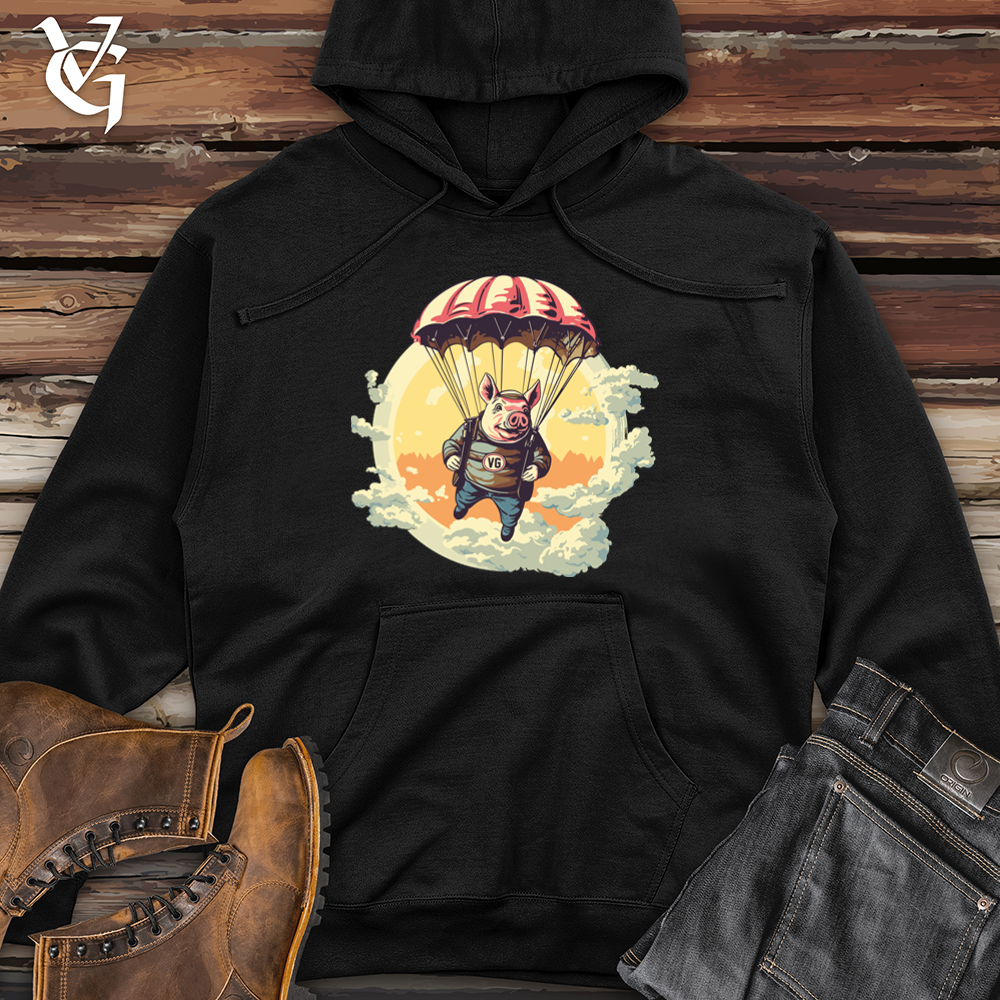 Viking Goods Pig Parachute Skydiving Excursion Midweight Hooded Sweatshirt Black / L