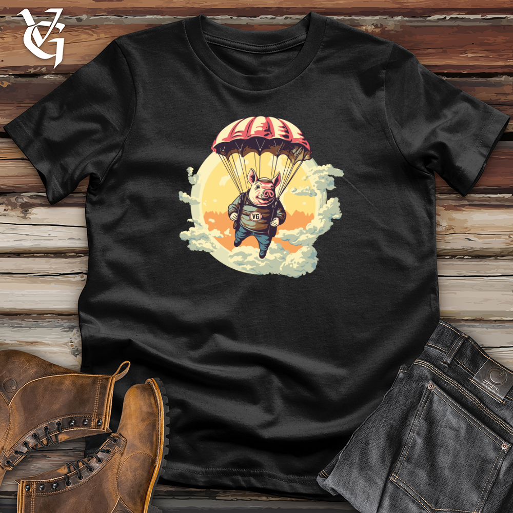 Viking Goods Pig Parachute Skydiving Excursion Softstyle Tee Black / L