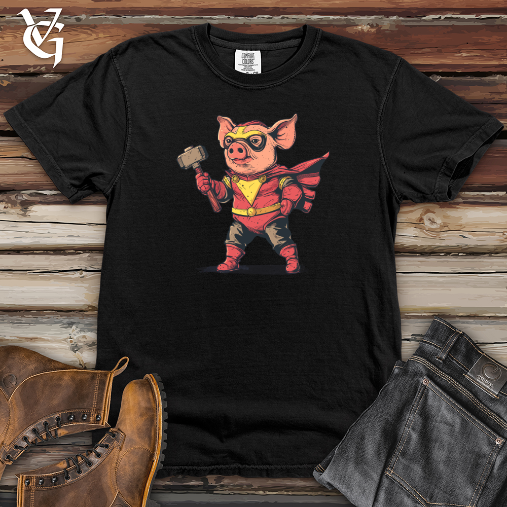 Viking Goods Pig Superhero Hammer Heavy Cotton Comfort Colors Tee Black / L