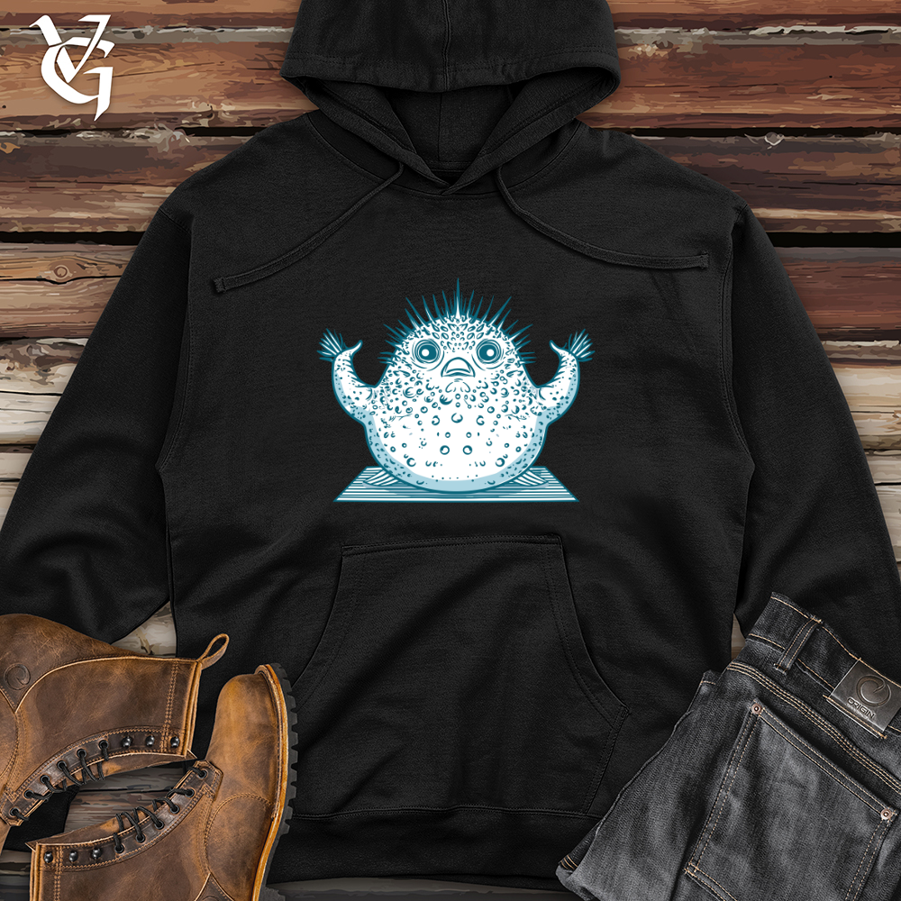 Viking Goods Pufferfish Yoga Pose Midweight Hooded Sweatshirt Black / L