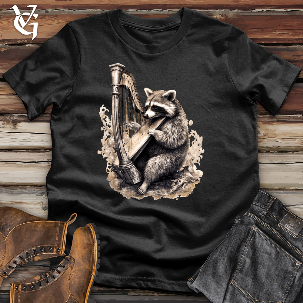 Viking Goods Raccoon Harp Player Cotton Tee Black / L