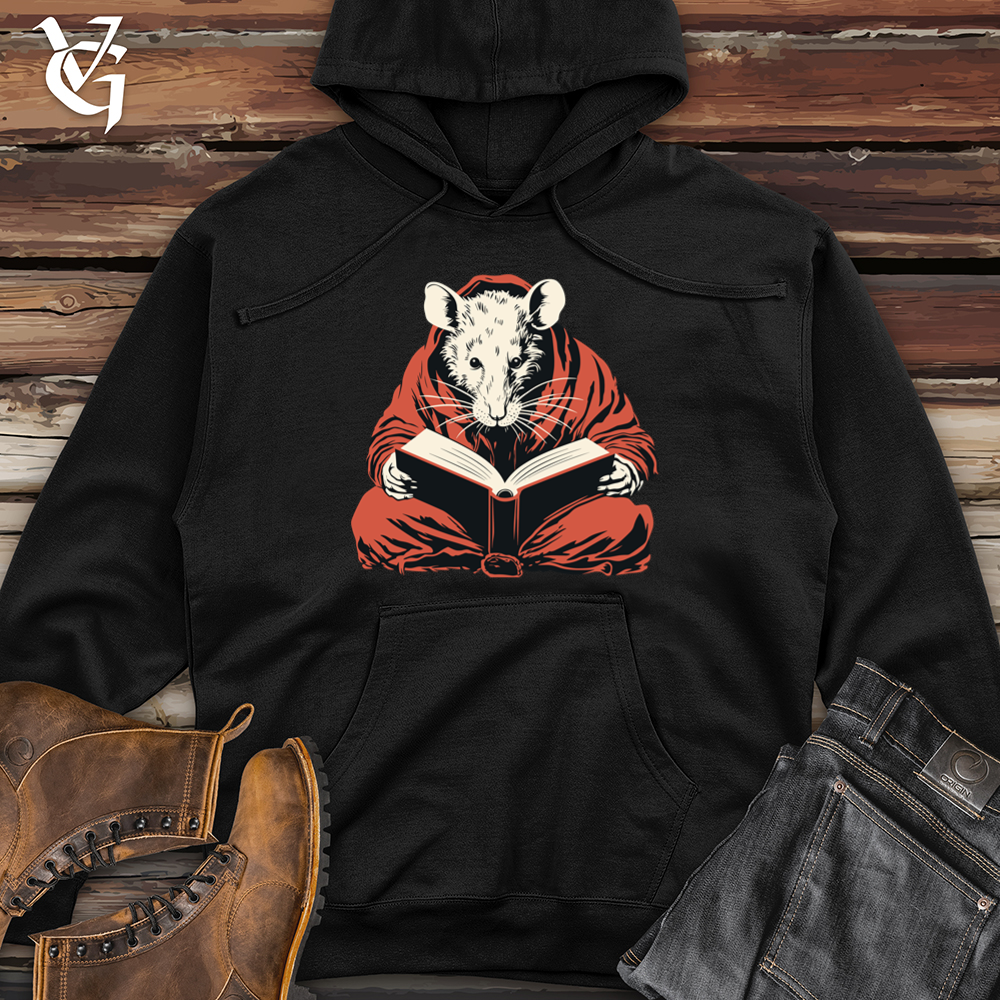 Viking Goods Rat Reading Book Midweight Hooded Sweatshirt Black / L