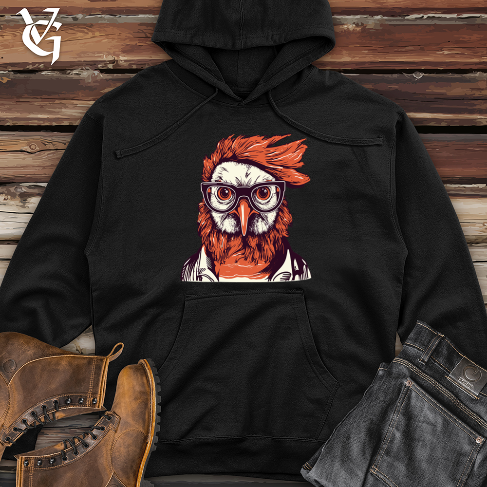 Viking Goods Red Hair Hipster Chicken Midweight Hooded Sweatshirt Black / L