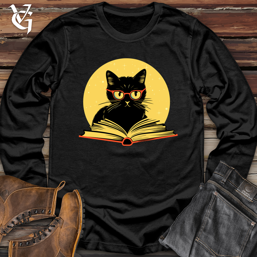 Viking Goods Retro Bookish Black Cat Softstyle Long Sleeve Black / L