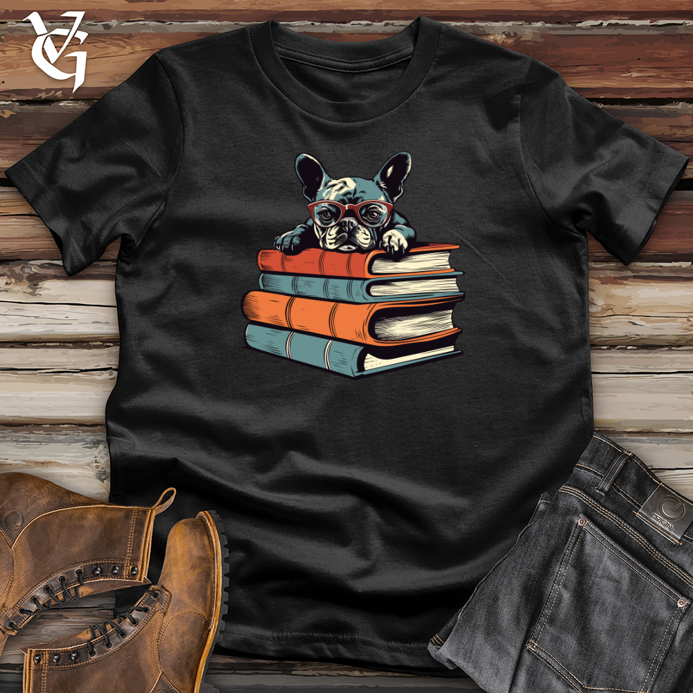 Viking Goods Retro Bookworm Frenchie Softstyle Tee Black / L