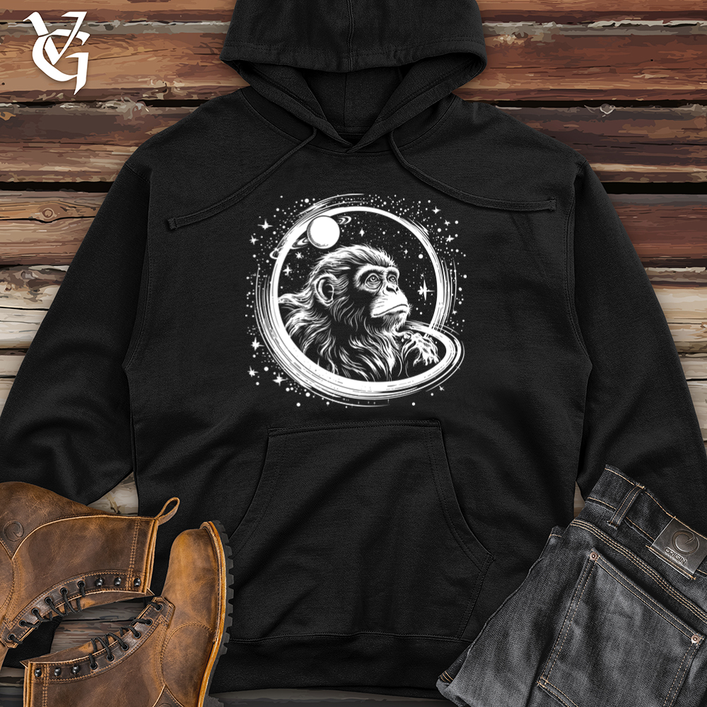 Viking Goods Retro Cosmic Monkey Midweight Hooded Sweatshirt Black / L