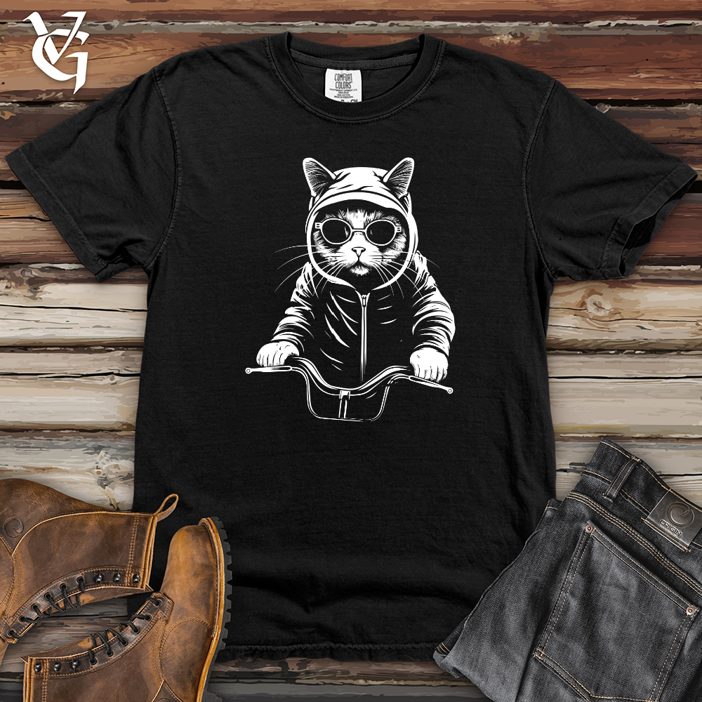 Viking Goods Retro Cycle Cat Heavy Cotton Comfort Colors Tee Black / L