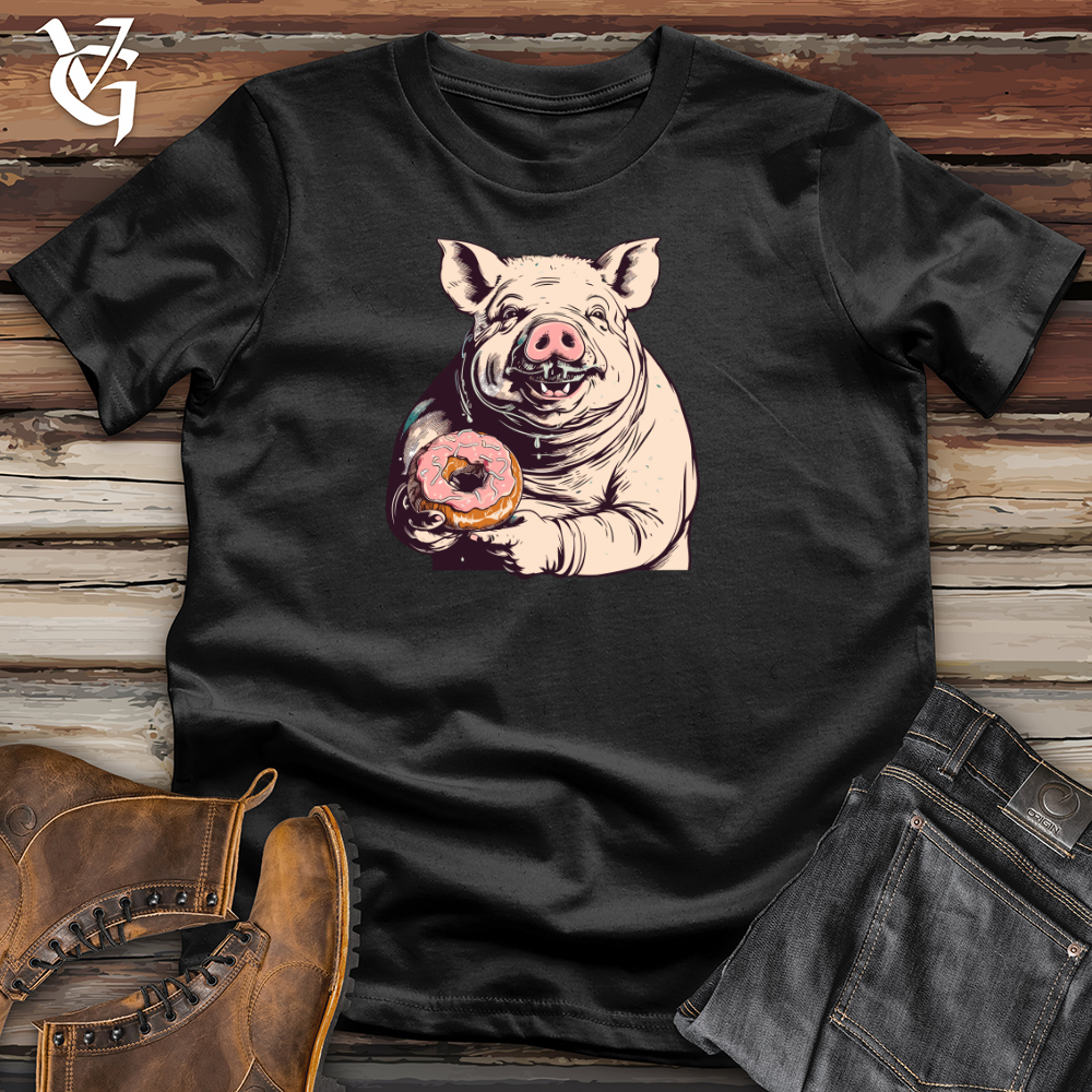 Viking Goods Retro Donut Devouring Pig Cotton Tee Black / L