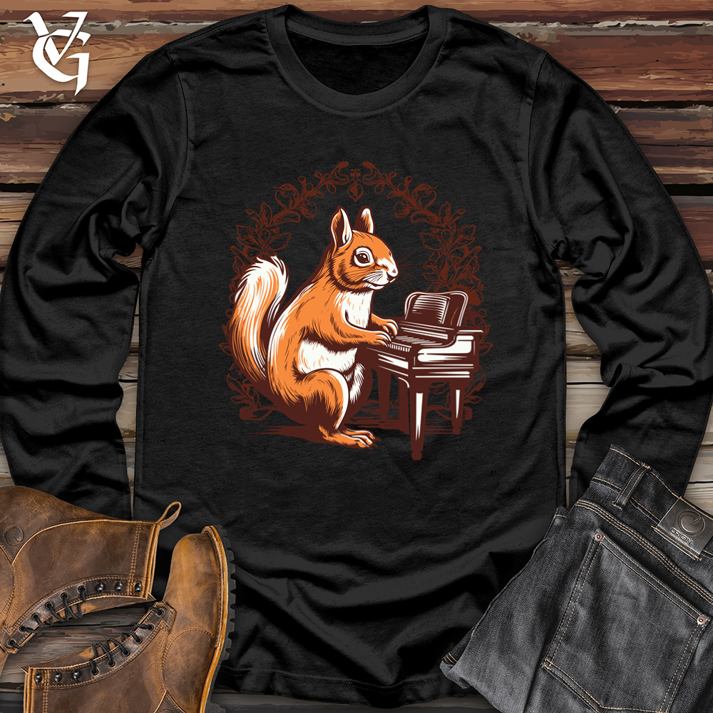 Viking Goods Retro Piano Squirrel 01 Softstyle Long Sleeve Black / L