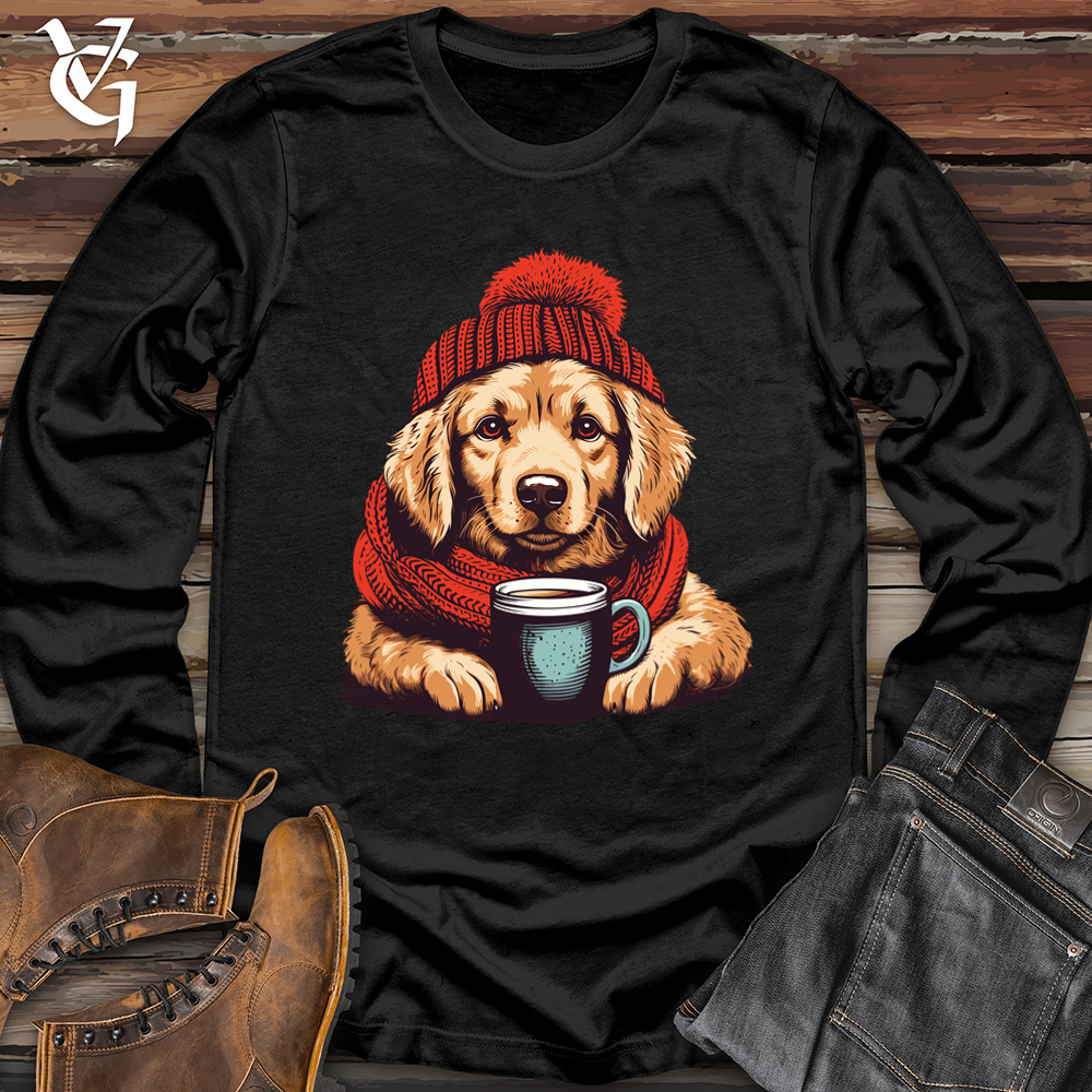 Viking Goods Retro Pom Pom Golden Retriever Softstyle Long Sleeve Black / L