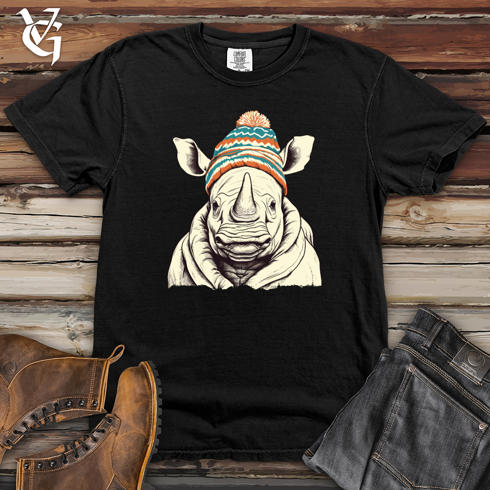 Viking Goods Retro Pompom Snow Hat Rhino Heavy Cotton Comfort Colors Tee Black / L