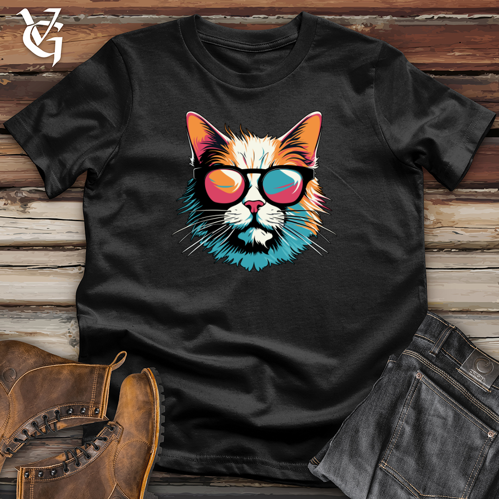 Viking Goods Retro Shades Cat  Softstyle Tee Black / L