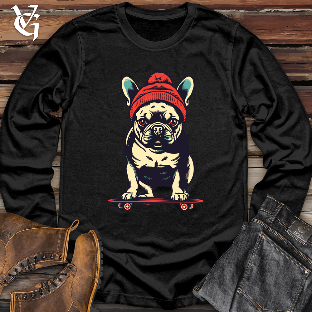 Viking Goods Retro Skateboarding Frenchie Softstyle Long Sleeve Black / L