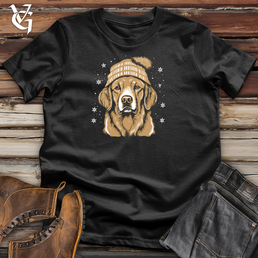 Viking Goods Retro Snowflake Beanie Golden Retriever Cotton Tee Black / L