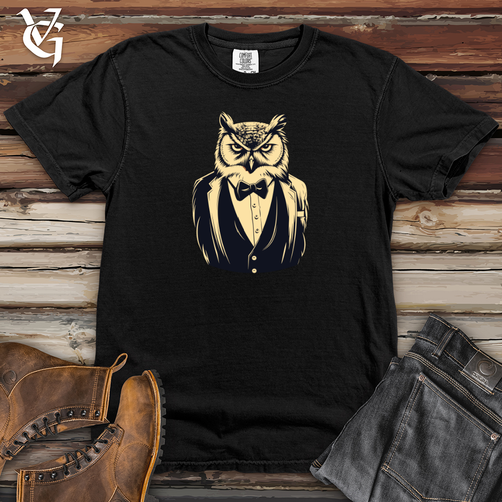 Viking Goods Retro Tuxedo Owl Heavy Cotton Comfort Colors Tee Black / L