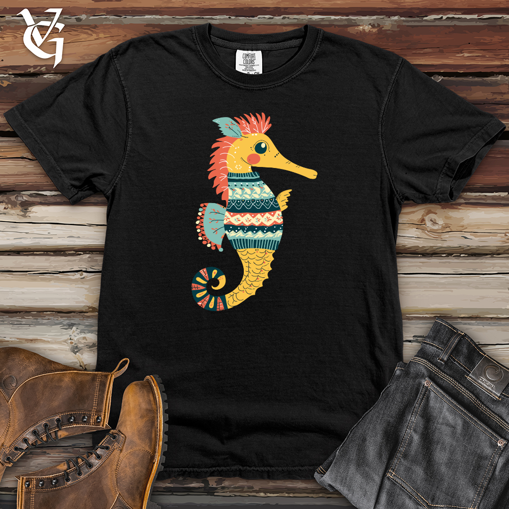 Viking Goods Seahorse Cozy Pattern Heavy Cotton Comfort Colors Tee Black / L
