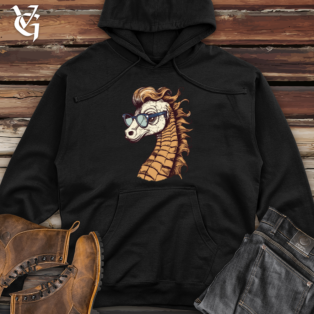 Viking Goods Seahorse Ocean Swell Hipster Hues Midweight Hooded Sweatshirt Black / L