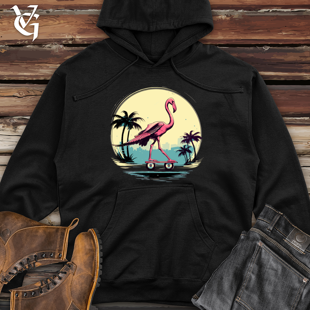 Viking Goods Skateboarding Flamingo Sunset Midweight Hooded Sweatshirt Black / L