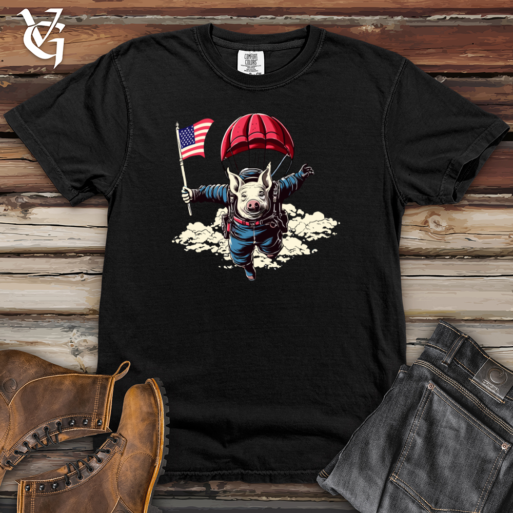 Viking Goods Skydiving Pig Parachute Adventure Heavy Cotton Comfort Colors Tee Black / L