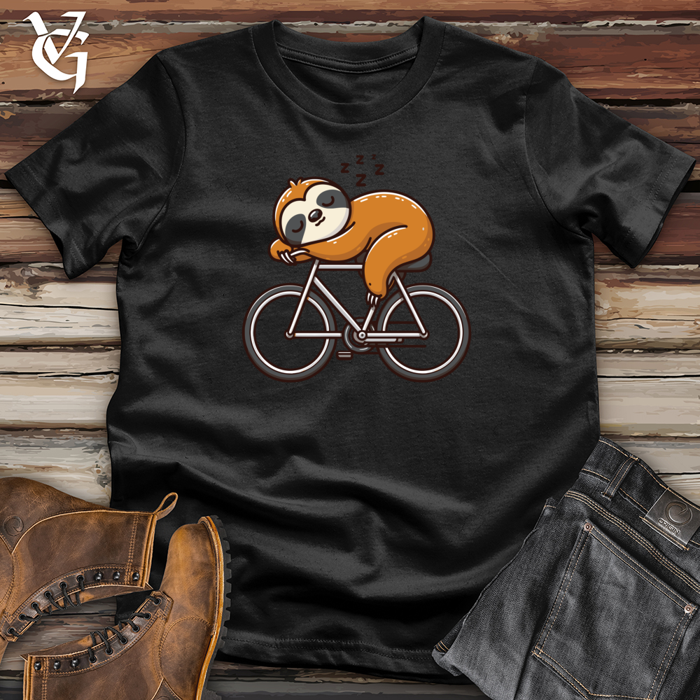 Viking Goods Sleepy Sloth Napping on Bicycle Softstyle Tee Black / L