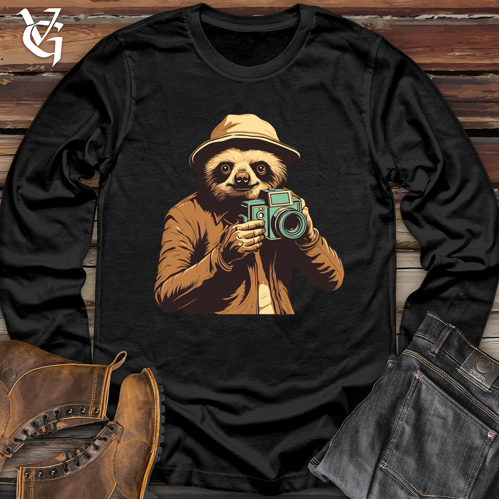 Viking Goods Sloth Shutterbug Snapshot Softstyle Long Sleeve Black / L