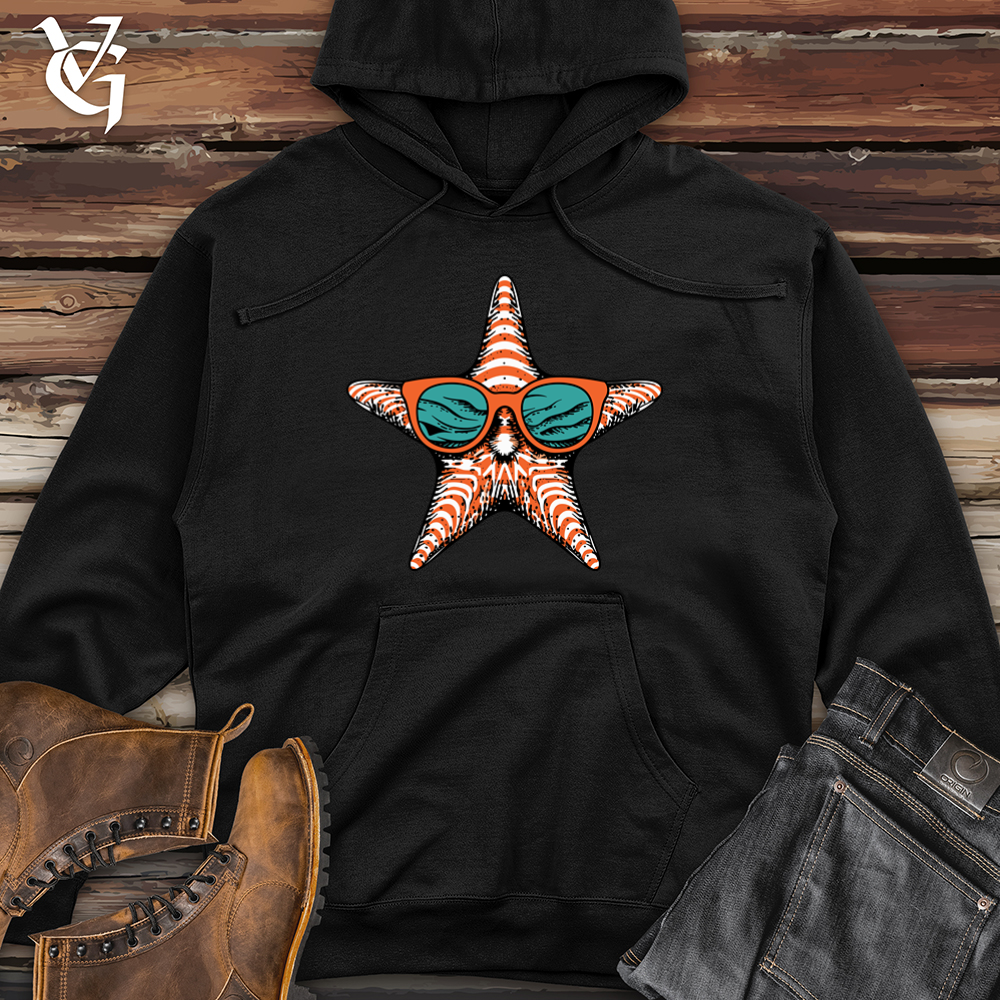 Viking Goods Starfish Seaside Chic Hipster Style Midweight Hooded Sweatshirt Black / L