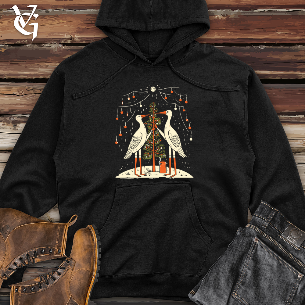 Viking Goods Storks Festive Gathering Midweight Hooded Sweatshirt Black / L