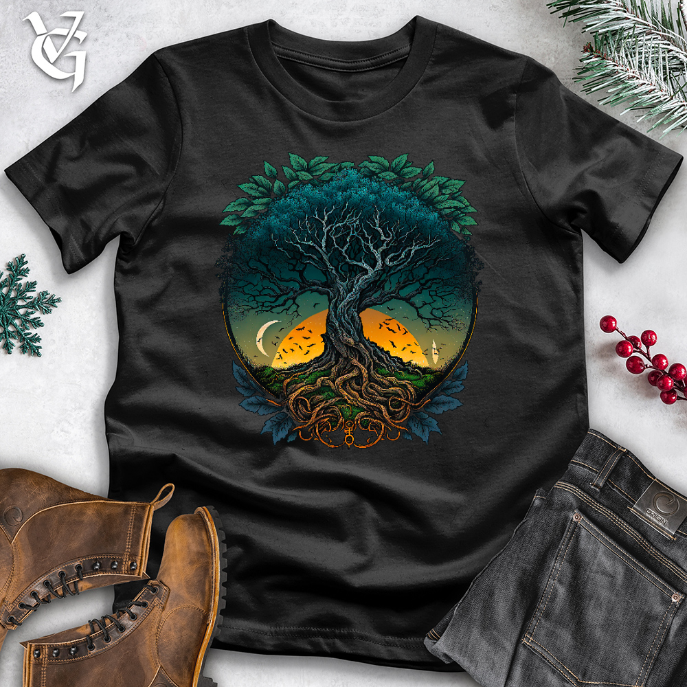 Viking Goods Sunset Yggdrasil Tree Cotton Tee Black / L
