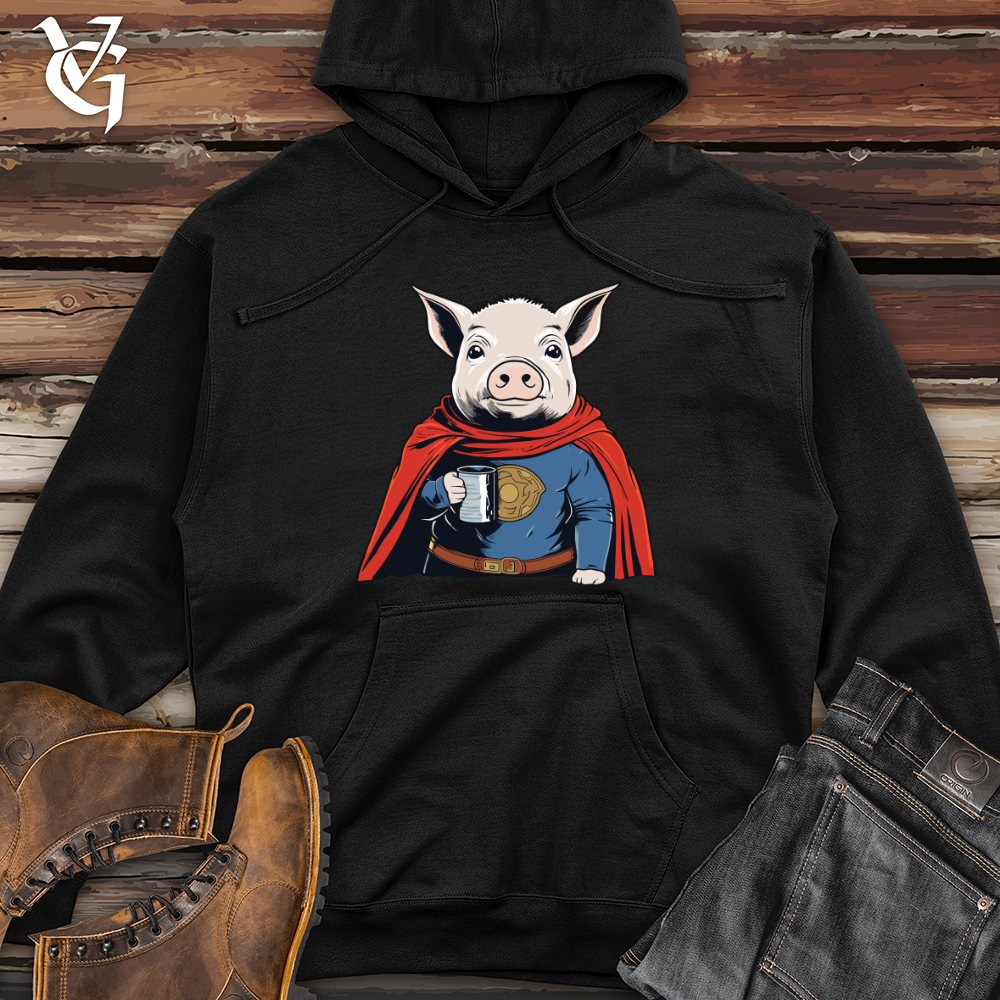 Viking Goods Super Hero Pig Midweight Hooded Sweatshirt Black / L