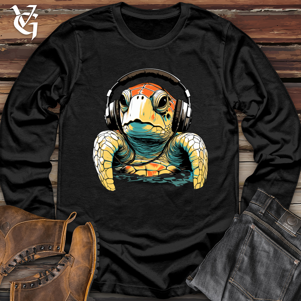 Viking Goods Turtle With Headphone Softstyle Long Sleeve Black / L