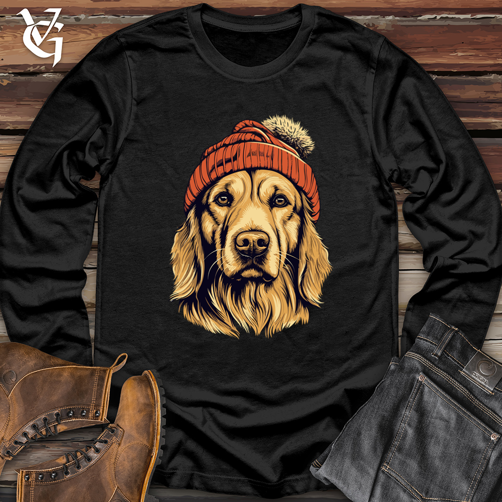 Viking Goods Vintage Beanie Golden Retriever Softstyle Long Sleeve Black / L