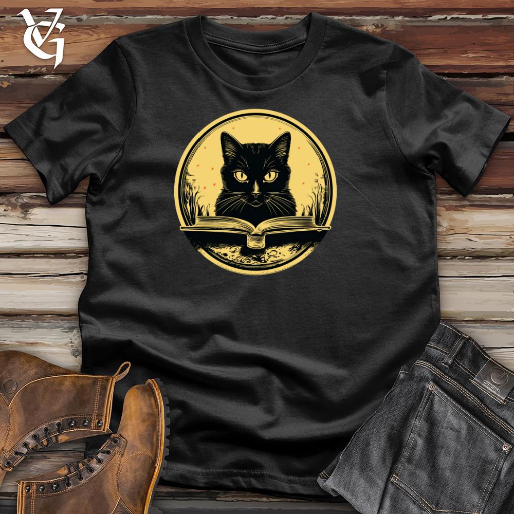 Viking Goods Vintage Bookworm Black Cat Cotton Tee Black / L