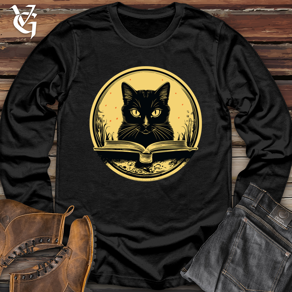 Viking Goods Vintage Bookworm Black Cat Softstyle Long Sleeve Black / L