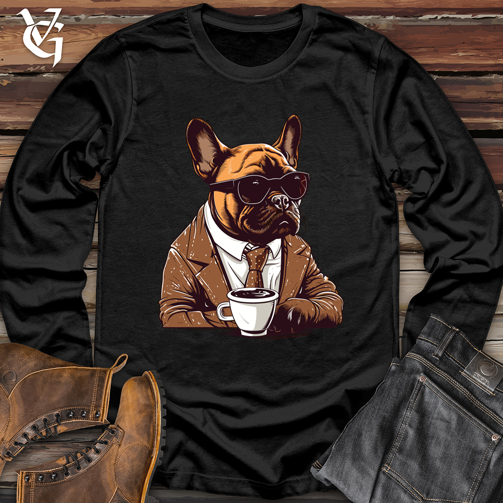 Viking Goods Vintage Coffee Break Frenchie Softstyle Long Sleeve Black / L