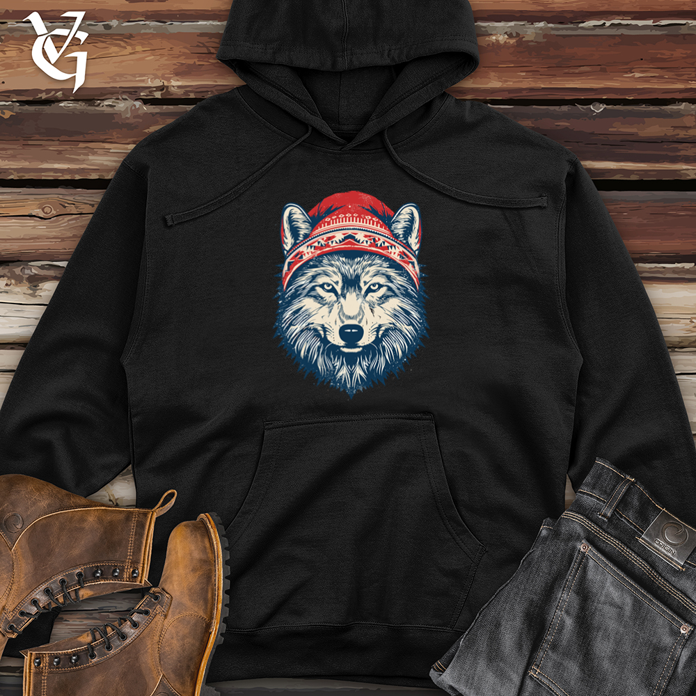 Viking Goods Vintage Pompom Snow Hat Wolf Midweight Hooded Sweatshirt Black / L