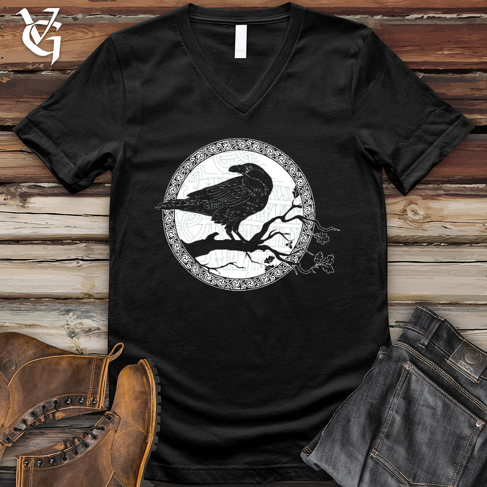 Viking Goods White Raven Winter V- Neck Tee Black / L