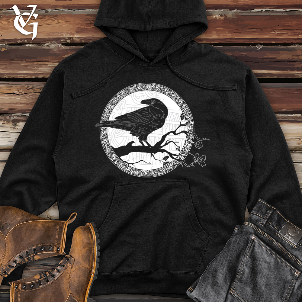 Viking Goods White Winter Raven Midweight Hooded Sweatshirt Black / L