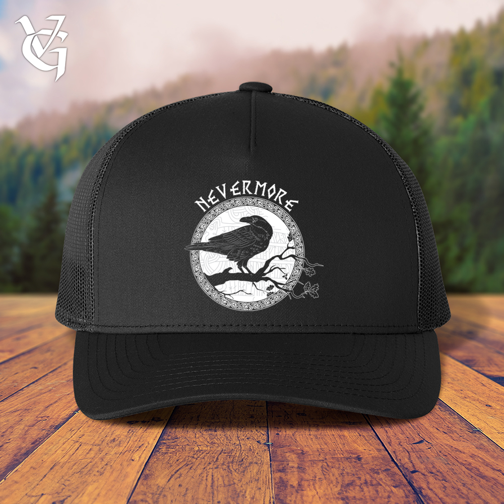 Viking Goods Nevermore White Winter Raven Trucker Cap Black