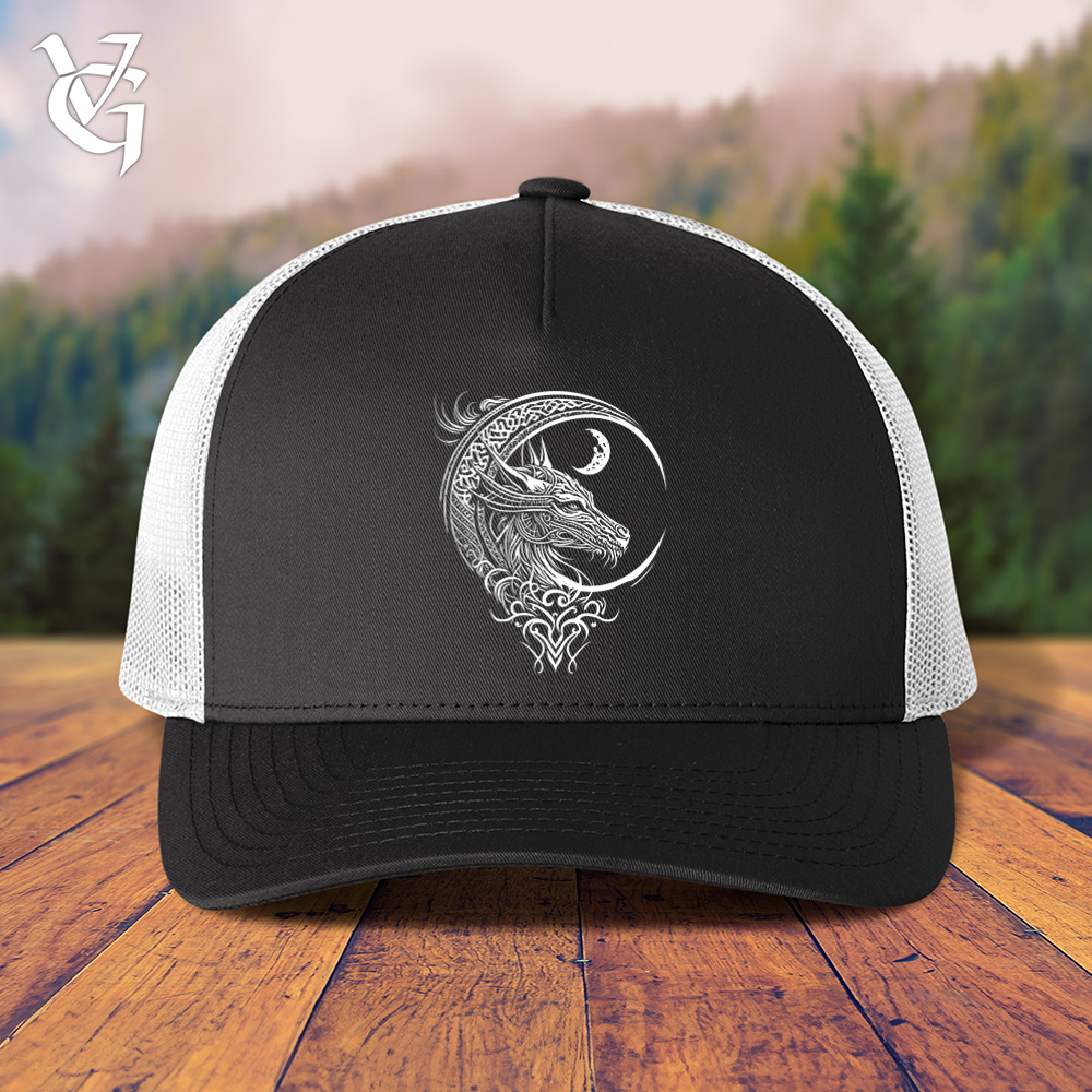 Viking Goods Celtic Dragon and Moon Trucker Cap Black/ White
